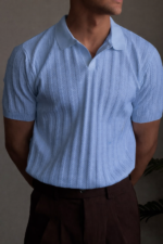 Мужская Классическая Голубая Футболка Поло в Стиле Old Money