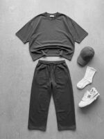 Мужской Базовый Графитовый Летний Костюм Свободного Кроя (Футболка + Штаны)