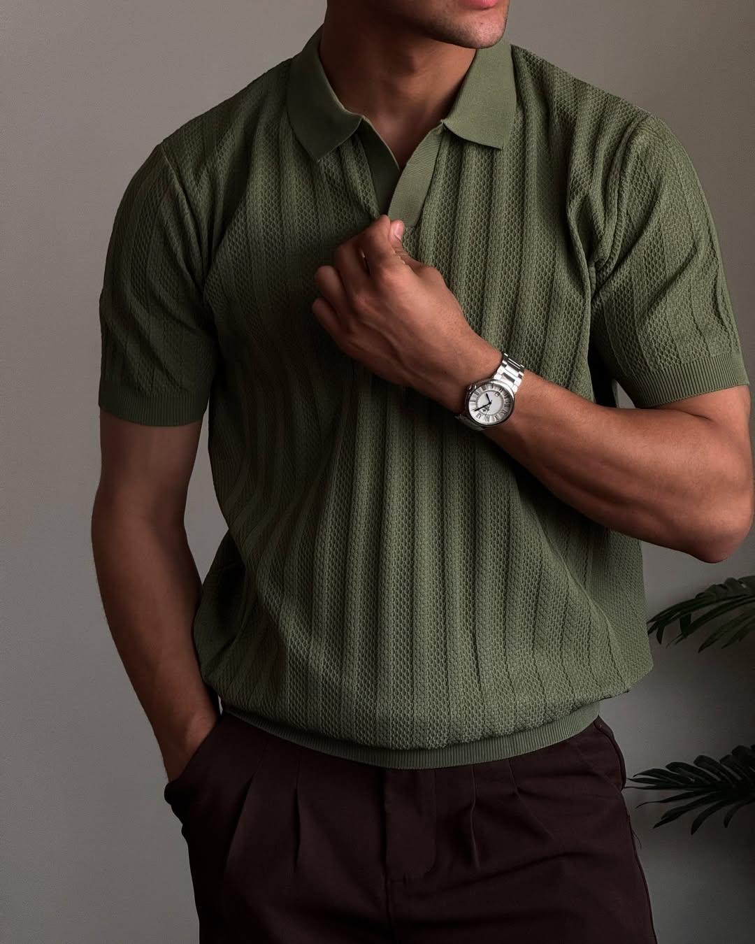 bd0a8c71c7989941477e Мужская Классическая Хаки Футболка Поло в Стиле Old Money