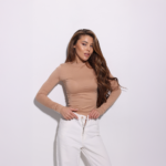 Женский Базовый Тонкий Бежевый Лонгслив Облегающего Кроя