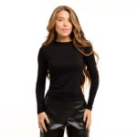 Женский Базовый Тонкий Черный Лонгслив Облегающего Кроя