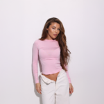 Женский Базовый Тонкий Розовый Лонгслив Облегающего Кроя