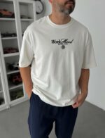 Мужская Хлопковая Белая Футболка Оверсайз с Принтом “Old Money” на Спине