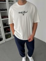 Мужская Хлопковая Белая Футболка Оверсайз с Принтом “Old Money” на Спине
