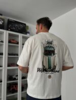 Мужская Хлопковая Белая Футболка Оверсайз с Принтом “Old Money” на Спине