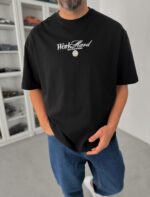Мужская Хлопковая Черная Футболка Оверсайз с Принтом “Old Money” на Спине