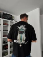 Мужская Хлопковая Черная Футболка Оверсайз с Принтом “Old Money” на Спине