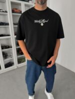 Мужская Хлопковая Черная Футболка Оверсайз с Принтом “Old Money” на Спине