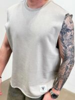 Мужская Серая Футболка Свободного Кроя без Рукавов с Обрезанными Краями