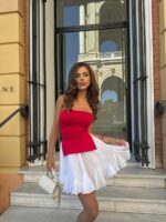 Женский Красный Топ Бандо с Открытыми Плечами и Разрезами по Бокам