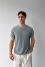 Мужская Базовая Вязаная Серая Футболка Варенка