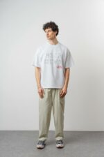 Мужская Хлопковая Белая Футболка Оверсайз с Нашитой Надписью