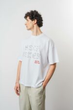 Мужская Хлопковая Белая Футболка Оверсайз с Нашитой Надписью