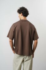 Мужская Хлопковая Коричневая Футболка Оверсайз с Нашитой Надписью