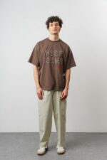 Мужская Хлопковая Коричневая Футболка Оверсайз с Нашитой Надписью