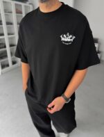 Мужская Черная Футболка Оверсайз - Хлопковая с Принтом на Спине