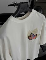 Мужская Хлопковая Молочная Футболка Оверсайз с Принтом и Вышивкой