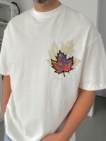 Мужская Хлопковая Молочная Футболка Оверсайз с Принтом и Вышивкой