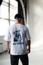 Мужская Белая Футболка Оверсайз Хлопок с Принтом Teddy на Спине