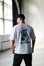 Мужская Белая Футболка Оверсайз Хлопок с Принтом Teddy на Спине