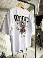 Мужская Белая Футболка Оверсайз Хлопок с Принтом Money на Спине