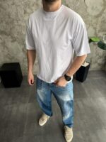 Мужская Белая Футболка Оверсайз Хлопок с Принтом Money на Спине