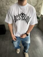 Мужская Белая Футболка Оверсайз Хлопок с Принтом