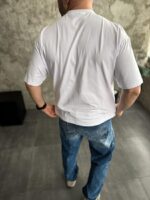 Мужская Белая Футболка Оверсайз Хлопок с Принтом