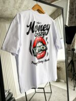 Мужская Белая Футболка Оверсайз Хлопок с Принтом Губы на Спине