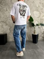 Мужская Белая Футболка Оверсайз Хлопок с Принтом Trash на Спине