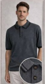 Мужская Классическая Графитовая Футболка Поло Хлопок Вязка с Окантовкой