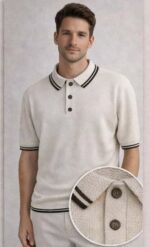 Мужская Классическая Белая Футболка Поло Хлопок Вязка с Окантовкой