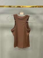 Женская Базовая Коричневая Майка в Рубчик с Нашивками Крестами