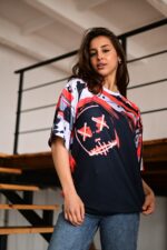 Женская Объемная Черно-Красная Футболка Оверсайз в Принт "Big Boss"