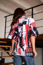 Женская Объемная Черно-Красная Футболка Оверсайз в Принт "Big Boss"