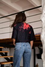 Женская Объемная Черная Футболка Оверсайз в Принт "Blood"