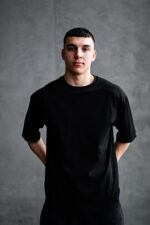 Мужская Черная Футболка Оверсайз Хлопок с Принтом Третий Глаз на Спине