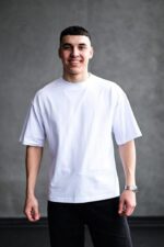 Мужская Белая Футболка Оверсайз Хлопок с Принтом Мона Лиза на Спине