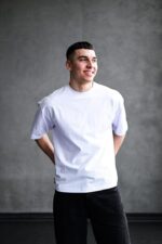 Мужская Белая Футболка Оверсайз Хлопок с Принтом Мона Лиза на Спине