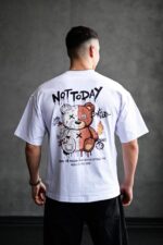 Мужская Белая Футболка Оверсайз Хлопок с Принтом "Not Today" на Спине