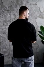 Мужская Черная Футболка Оверсайз Хлопок с Принтом Gloricus Genius на Спине