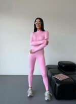 Женский Облегающий Розовый Комбинезон на Молнии