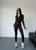 Женский Облегающий Коричневый Комбинезон на Молнии