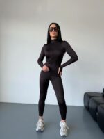 Женский Облегающий Коричневый Комбинезон на Молнии