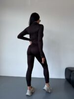 Женский Облегающий Коричневый Комбинезон на Молнии