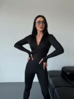 Женский Облегающий Черный Комбинезон на Молнии