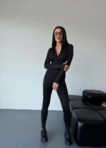 Женский Облегающий Черный Комбинезон на Молнии