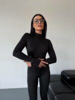 Женский Облегающий Черный Комбинезон на Молнии