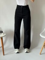 Женские Черные Джинсы Трубы Прямого Кроя с Высокой Посадкой