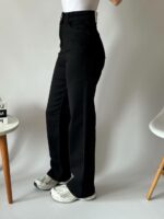 Женские Черные Джинсы Трубы Прямого Кроя с Высокой Посадкой